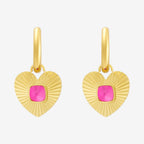 Orecchini a cerchio con cuore gold e brillante fucsia - [Emily_Morel]